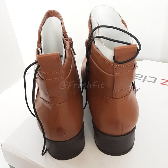 🆕Liz Claiborne Hoyt Memory Foam Booties Luggage Camel Stacked Heel 8M - Picture 5 of 11
